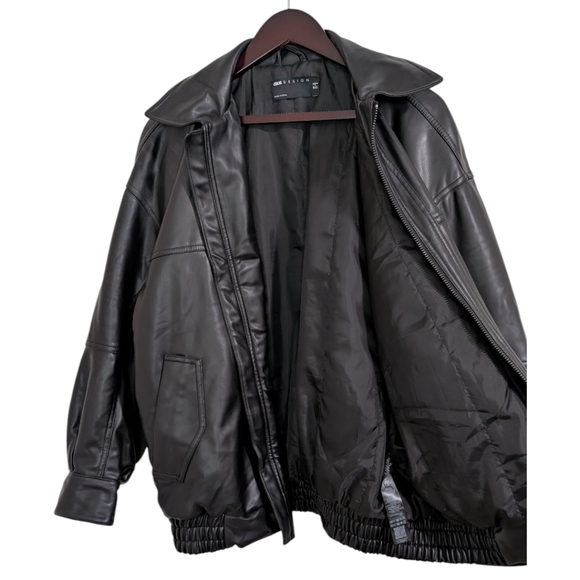 ASOS DESIGN Faux Leather Bomber Jacket with Collar - Black US 8 - Picture 8 of 13